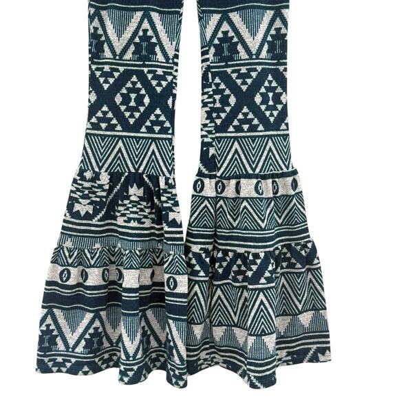 Kori Boho Tribal Print Flare High-Waist Pants Geometric Size Small Blue Beige - Picture 6 of 9